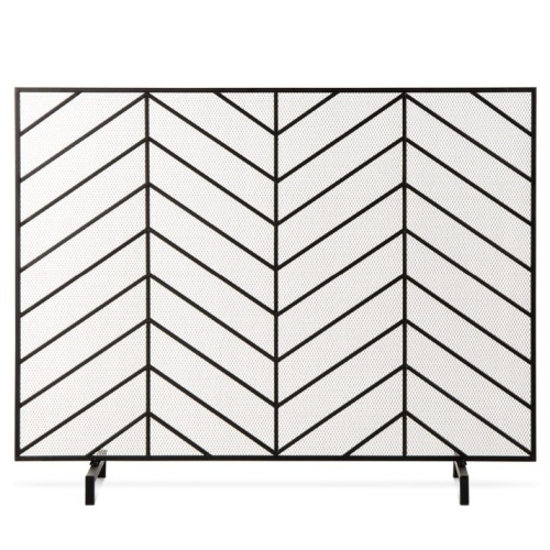 Single Panel Iron Chevron Fireplace Screen w/ Antique Finish - 38x31in - Lot 234