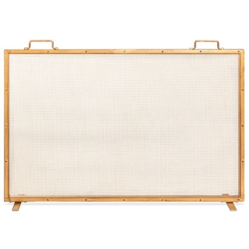Single Panel Handcrafted Steel Mesh Fireplace Screen w/ Handles - 38x27in - Lot 254