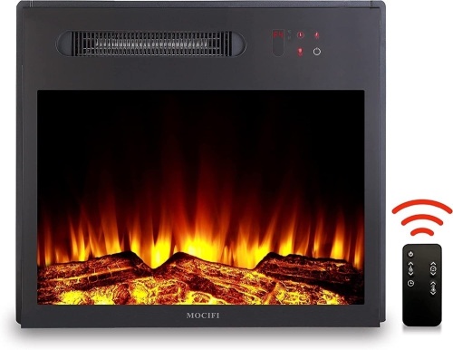 23 inch Built-in Electric Fireplace Insert Heater, Recessed Freestanding Fireplace, Remote Control, Touch Screen, Adjustable Flame Brightness Speed, Low Noise, 1500W, Black - Lot 266