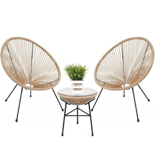 3-Piece All-Weather Patio Acapulco Bistro Set w/ Rope, Glass Top Table - Lot 376