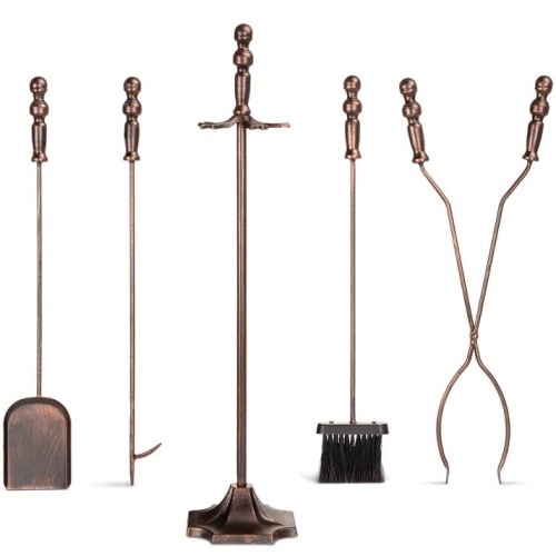 5-Piece Rustic Iron Indoor Outdoor Fireplace and Firepit Tool Set w/ Stand - Lot 387