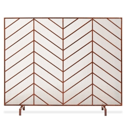 Single Panel Iron Chevron Fireplace Screen w/ Antique Finish - 38x31in - Lot 426