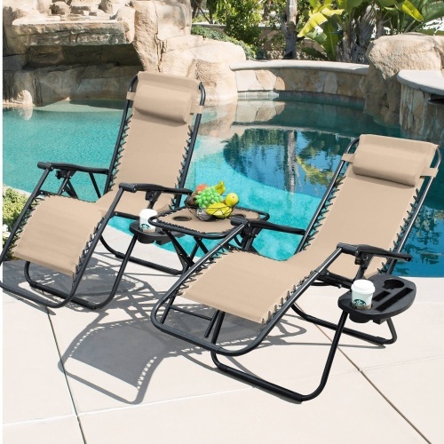 Zero Gravity Chair Set with Table and Cup Holders Adjustable Lounge Chair for Poolside, Yard and Patio - Lot 427