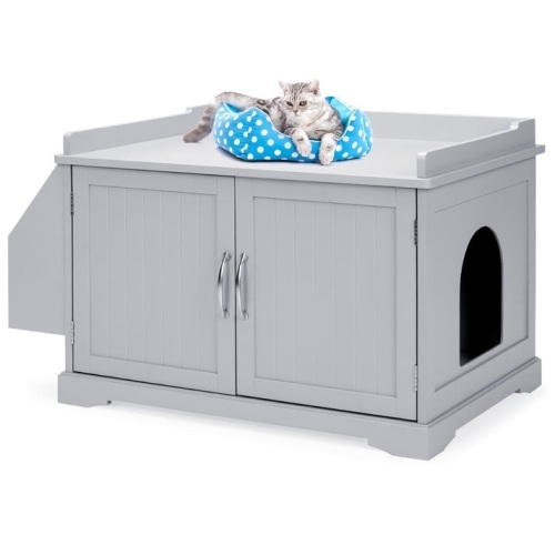 Large Wooden Cat Litter Box Enclosure & Storage Cabinet w/ Magazine Rack - Lot 509