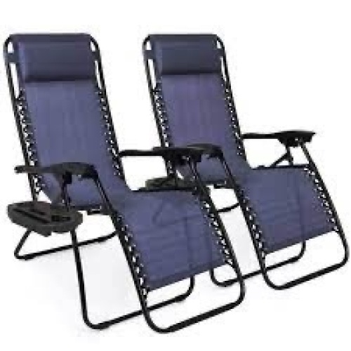 Set of 2 Adjustable Zero Gravity Patio Chair Recliners w/ Cup Holders - Lot 6500