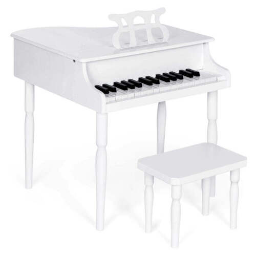 Kids Mini Wooden Grand Piano w/ Lid, Bench, Music Rack, Song Book, Stickers - Lot 6527
