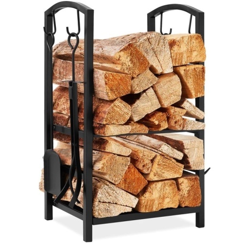 5-Piece Firewood Log Rack Holder Tools Set w/ Hook, Broom, Shovel, Tongs - Lot 6537