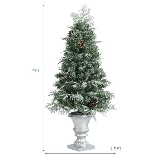 Pre-lit Snowy Christmas Entrance Tree w/ 100 LED Lights & Pine Cones - Lot 6565