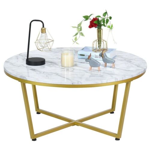 Round Adjustable Coffee Table With Gold Print Metal Frame  - Lot 170