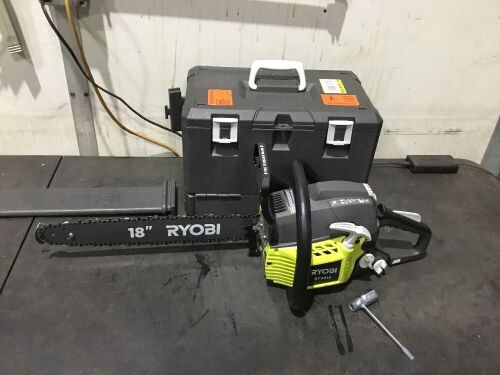 RYOBI 18 in. 38cc 2-Cycle Gas Chainsaw with Heavy Duty Case - Engine Has Compression - Lot 534