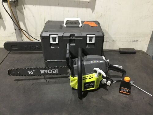 RYOBI 16 in. 37cc 2-Cycle Gas Chainsaw with Heavy-Duty Case - Engine Has Compression - Lot 1052