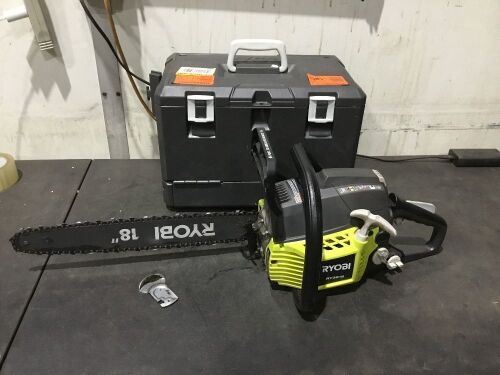 RYOBI 18 in. 38cc 2-Cycle Gas Chainsaw with Heavy Duty Case - Engine Has Compression - Lot 1072