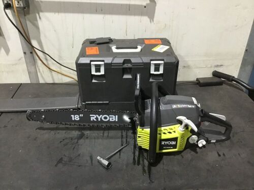 RYOBI 18 in. 38cc 2-Cycle Gas Chainsaw with Heavy Duty Case - Engine Has Compression, Not Tested Further - Lot 554