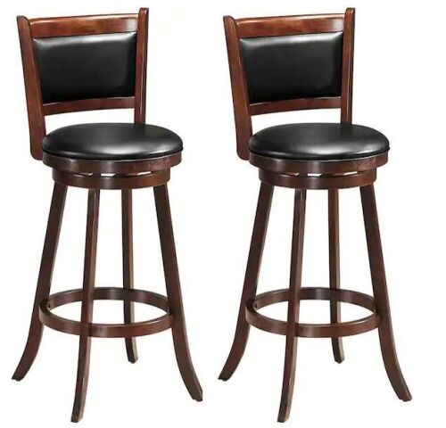 Espresso Swivel Bar Height Stool Wood Dining Chair with Upholstered Seat, Set of 2  - Lot 197