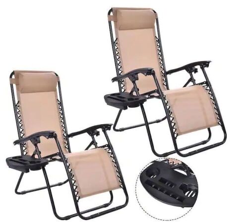 2-Pieces Steel Frame Outdoor Patio Folding Portable Zero Gravity Reclining Chairs  - Lot 202