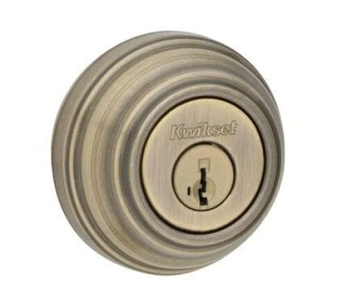 Kwikset Antique Brass Single Cylinder Deadbolt featuring SmartKey Security with Microban Antimicrobial Technology - Lot 668