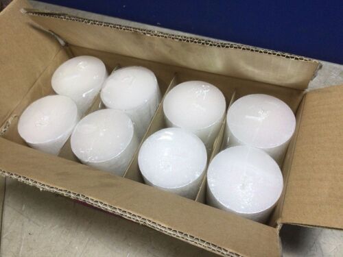 Case of (8) White Sparkly Pillar Candles, 2.95" x 6"  - Lot 284
