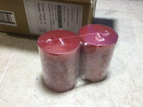 Case of (8) Red Sparkly Pillar Candles, 2.95" x 4"  - Lot 526