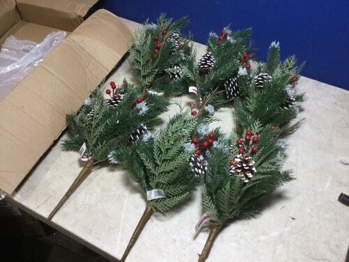 Case of (6) Ashland Bush Pine Stem w/ Berries & Pine Cones, 18"  - Lot 1039