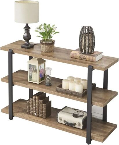 FOLUBAN Industrial Console Sofa Table with 3-Tier Open Shelf, Oak  - Lot 345