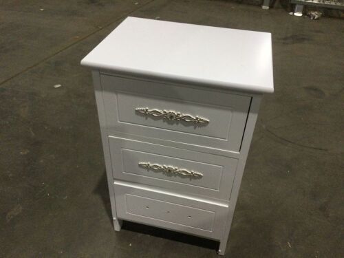 White Wood Nighstand with 3 Drawers  - Lot 905