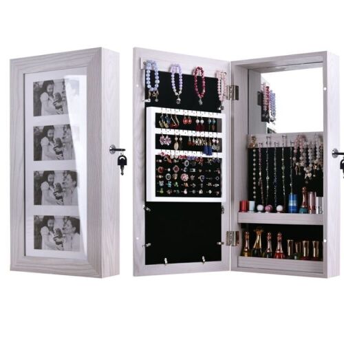 Wall Mounted Mirrored Jewelry Cabinet Armoire  - Lot 220