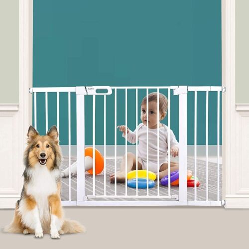 51.6 Inch Extra Wide Baby Gate, Auto Close, Includes 3.9", 6.7" and 12.2" Extension Kit, Mounting Kit  - Lot 1054