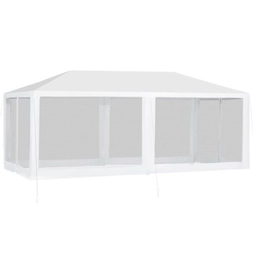 Outsunny 10' x 20' Gazebo Canopy Tent with 4 Removable Mesh Side Walls for Events & Weddings, White - Lot 410