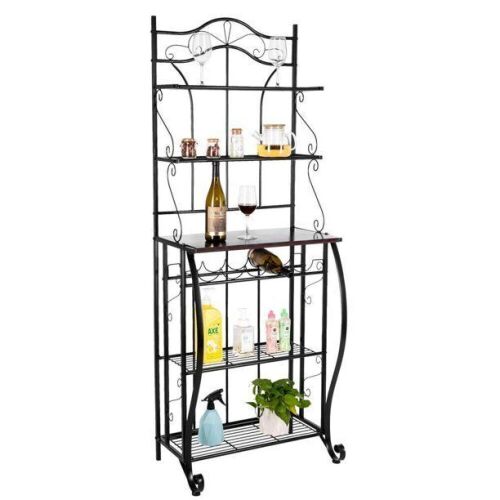 6-Tier Metal Kitchen Baker's Rack with 5-Bottle Wine Rack  - Lot 296