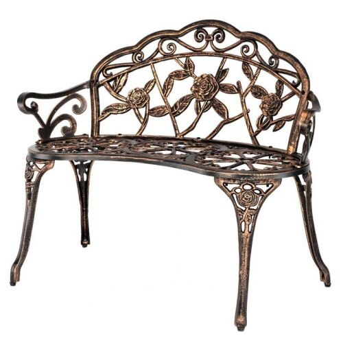 Outdoor Patio Bench Leisure Rose Cast Aluminum Chair Bronze  - Lot 808