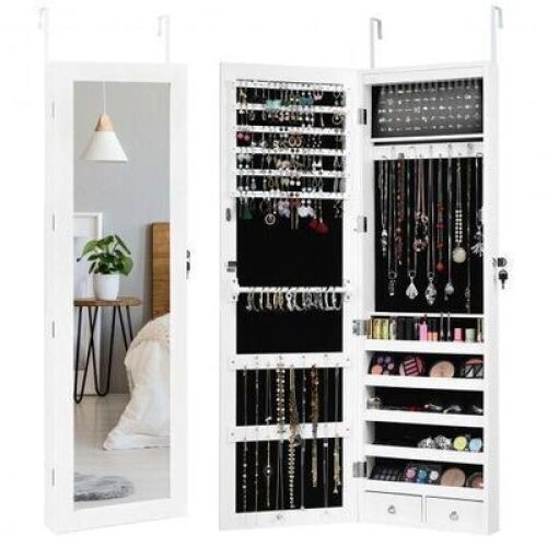 Wall Mounted Lockable Mirror Jewelry Cabinet with LED Light - Lot 805