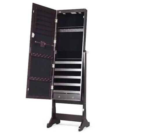 Lockable Mirrored Jewelry Cabinet Armoire Organizer Storage w/Stand & LED Lights - Lot 990