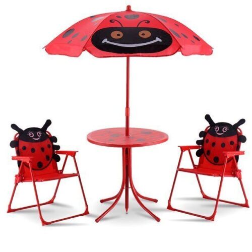 Kids Ladybug Patio Set, Table and 2 Folding Chairs w/ Umbrella - Lot 939