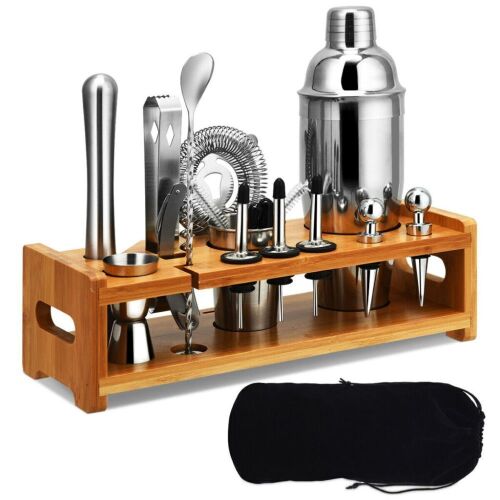 23 Pcs Stainless Cocktail Kit with Bamboo Stand - Lot 768