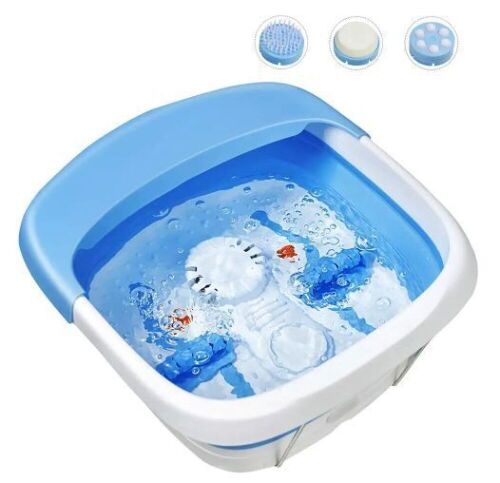 Heated Foot Spa Bath Massager Collapsible Design, 3-in-1 Footbath Tub with Rollers Pumice Stone Scrub Brush - Lot 950