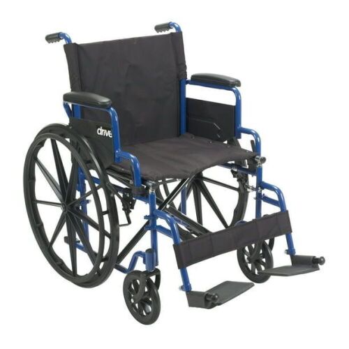 Drive Medical Blue Streak Wheelchair with Flip Back Desk Arms, Swing Away Footrests, 18" Seat - Lot 971