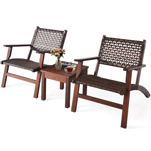 3 Piece Outdoor Wooden Patio Rattan Furniture Set - Lot 439