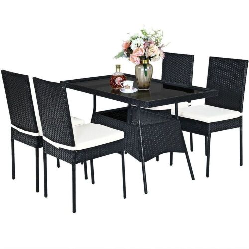 5 Pcs Patio Rattan Dining Set With Glass Top Table - Lot 54