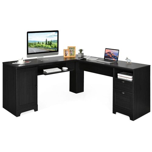 L-Shape Modern Corner Computer Desk Writing Table w/ Drawers  - Lot 72