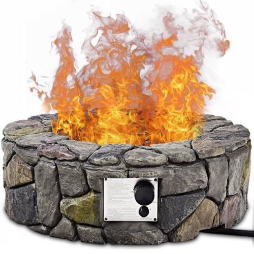 28'' Propane Gas Fire Pit Outdoor 40,000 BTUs Stone Finish Lava Rocks Cover - Lot 779