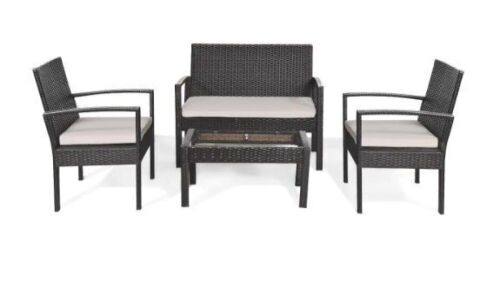 4-Piece Wicker Patio Conversation Set with White Cushions - Lot 871