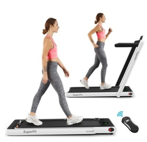 2 in 1 2.25 HP Under Desk Electric Installation-Free Folding Treadmil with Bluetooth Speaker and LED Display-White - Lot 101