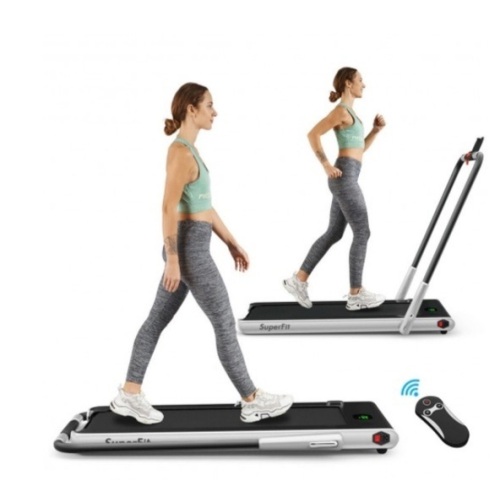 2-In-1 Folding Treadmill With Rc Bluetooth Speaker Led Display-Silver - Lot 105