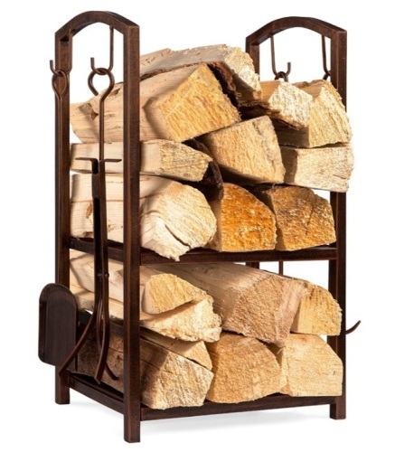 5-Piece Wrought Iron Firewood Log Storage Rack & Firepit Tools Set - Lot 107