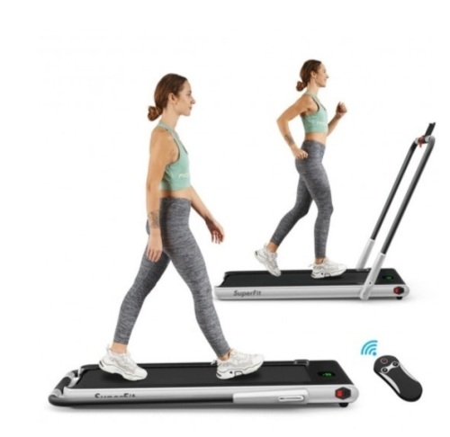 2-In-1 Folding Treadmill With Rc Bluetooth Speaker Led Display-Silver - Lot 110