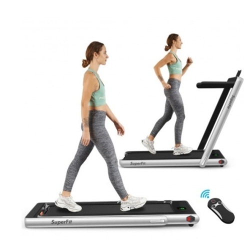 2 In 1 Folding Treadmill With Bluetooth Speaker Remote Control-Silver - Lot 119