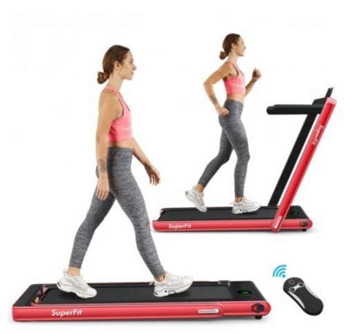 2 in 1 2.25 HP Under Desk Electric Installation-Free Folding Treadmil with Bluetooth Speaker and LED Display-Red - Lot 120