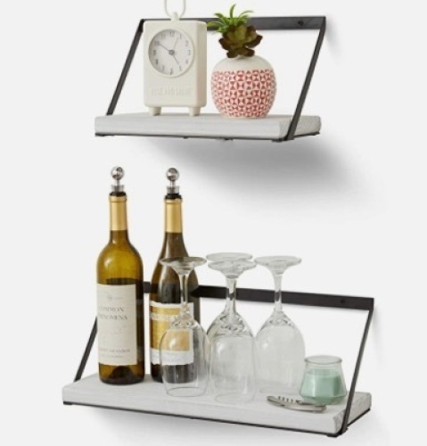 Lot of 4 Sets Floating Rustic Wood Shelves, Set of 2- White Wash - Lot 136