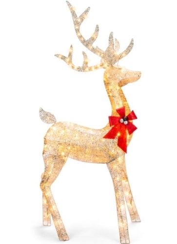 5ft 3D Pre-Lit Gold Glitter Christmas Reindeer Yard Decoration w/ 150 Lights - Lot 151