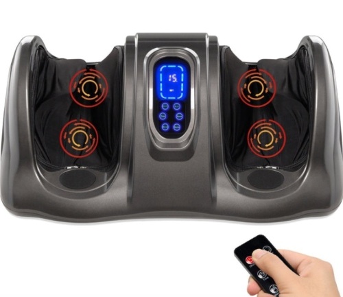 Therapeutic Foot Massager w/ High Intensity Rollers, Remote, 3 Modes, Gray - Lot 173